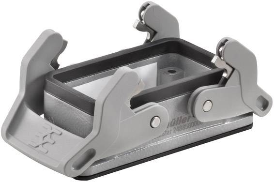 Industriekomponente aus Metall, bestehend aus einem rechteckigen Gehäuse mit zwei klappbaren Verschlüssen oben, silberfarben.