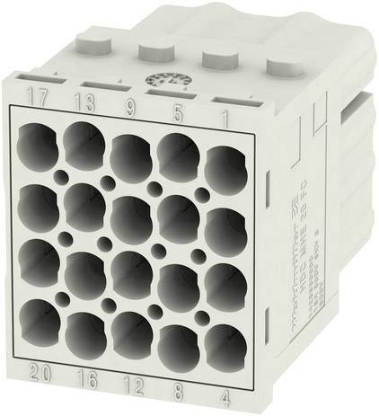 Elektrischer Steckverbinderblock mit 20 nummerierten Anschlüssen in zwei Reihen. Oberfläche zeigt Kerben für einfache Verbindungen.