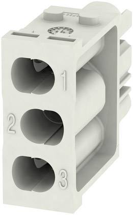 Elektrische Anschlussklemme mit drei nummerierten Öffnungen für Drähte, markiert mit Ziffern 1, 2 und 3 für Kabelverbindungen.