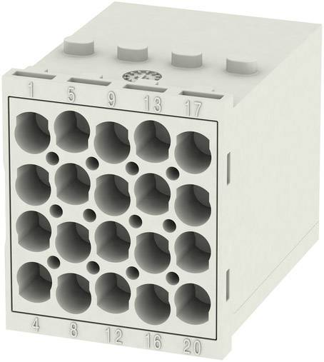 Weiße, rechteckige Steckverbindung mit 20 nummerierten Öffnungen, geeignet für den elektrischen Anschluss.