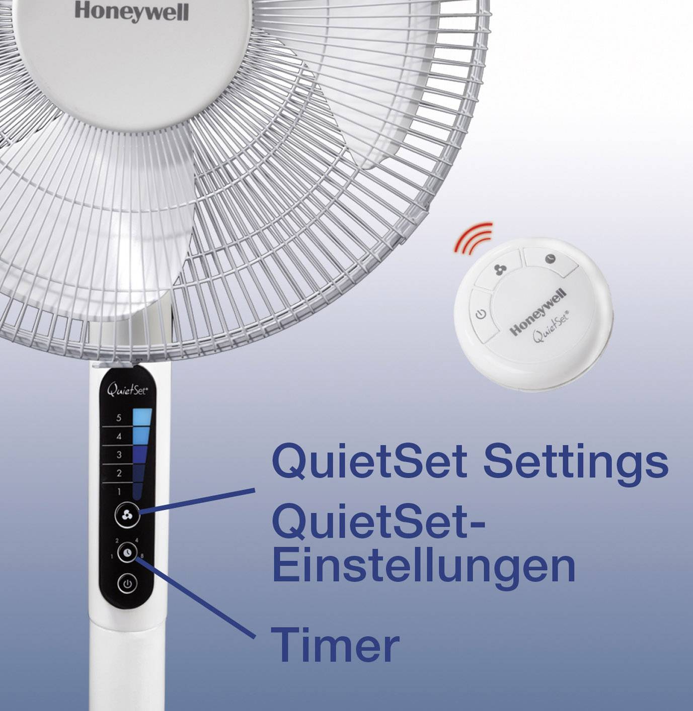 Honeywell HSF600WE QuietSet Standventilator 40W (Ø x H) 40cm x 1220mm Weiß Höhenverstellbar, LED-Display, mit Fernbedienung