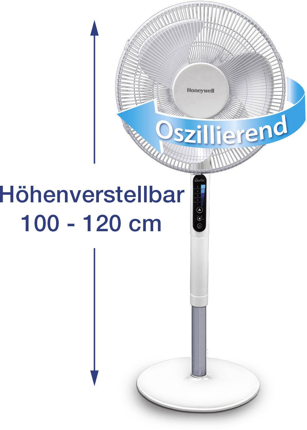 Honeywell HSF600WE QuietSet Standventilator 40W (Ø x H) 40cm x 1220mm Weiß Höhenverstellbar, LED-Display, mit Fernbedienung