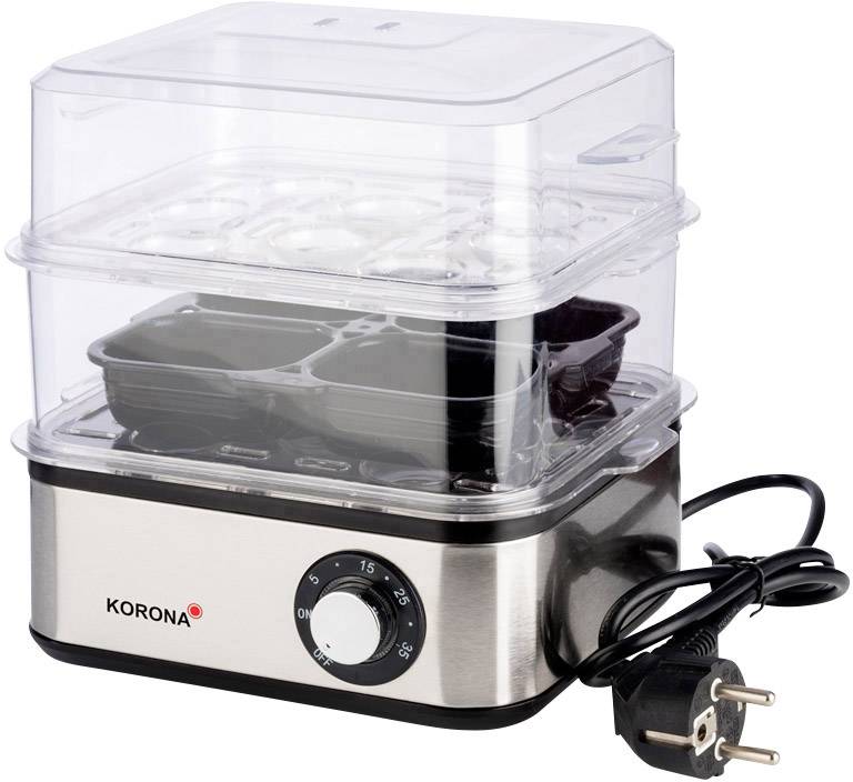 Korona 25303 Eierkocher mit Dampfgarfunktion Edelstahl, Schwarz