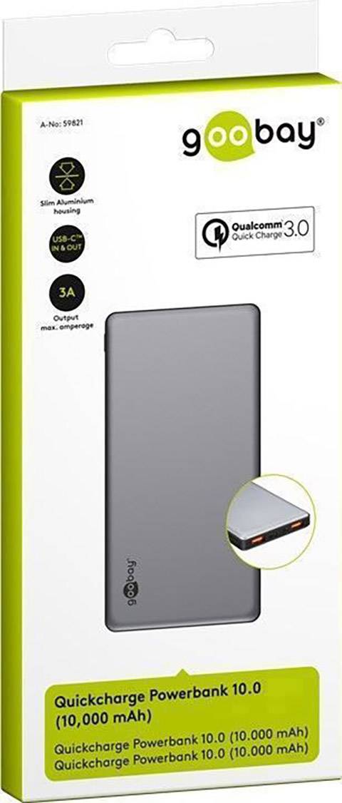 Goobay 10.0 QC 3.0 Powerbank 10000 mAh LiPo Silber-Schwarz