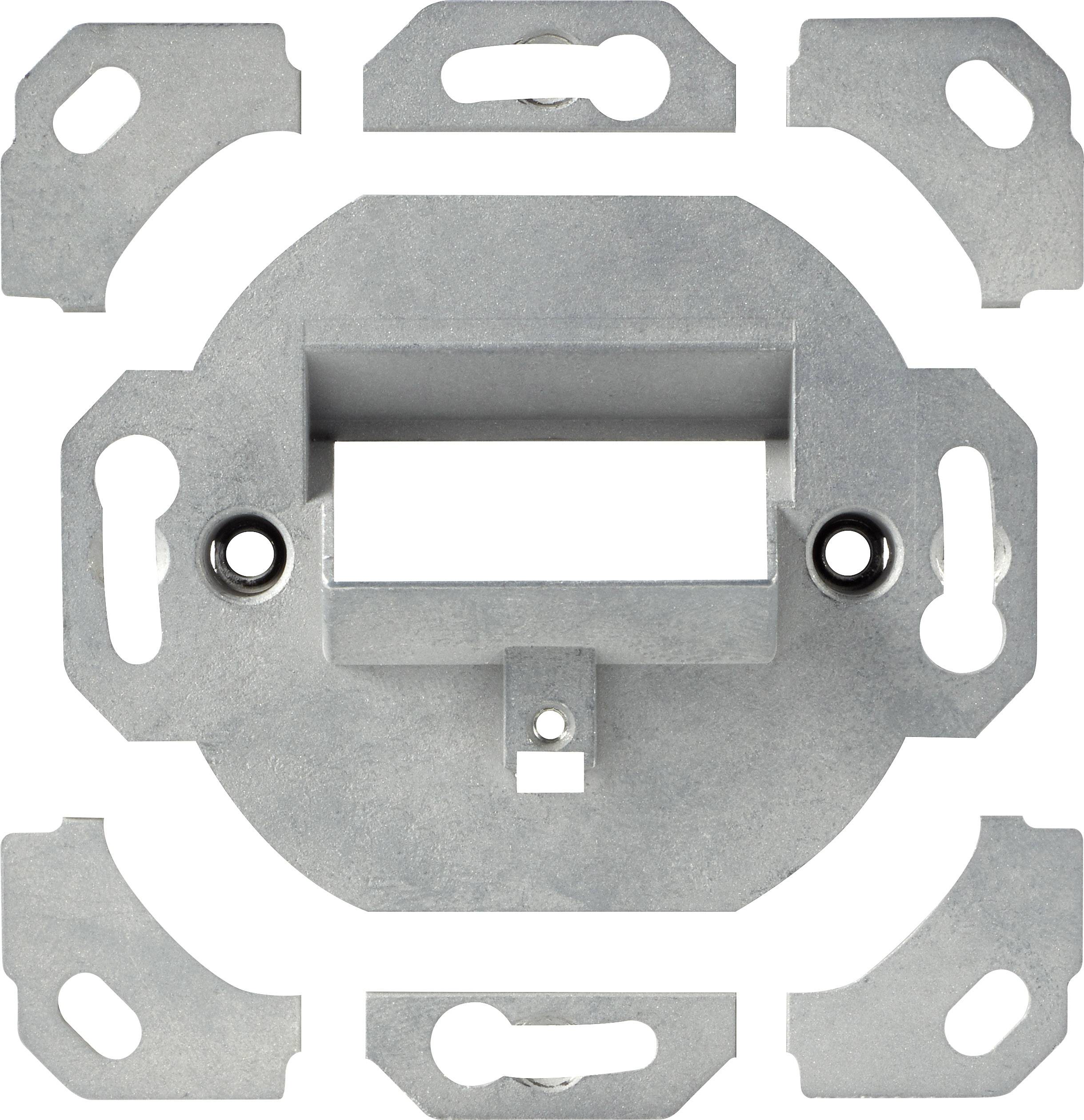 Metallrahmen für Wandbefestigung, rechteckige Öffnung in der Mitte, umgeben von vier Halterungen für Schraubmontage.