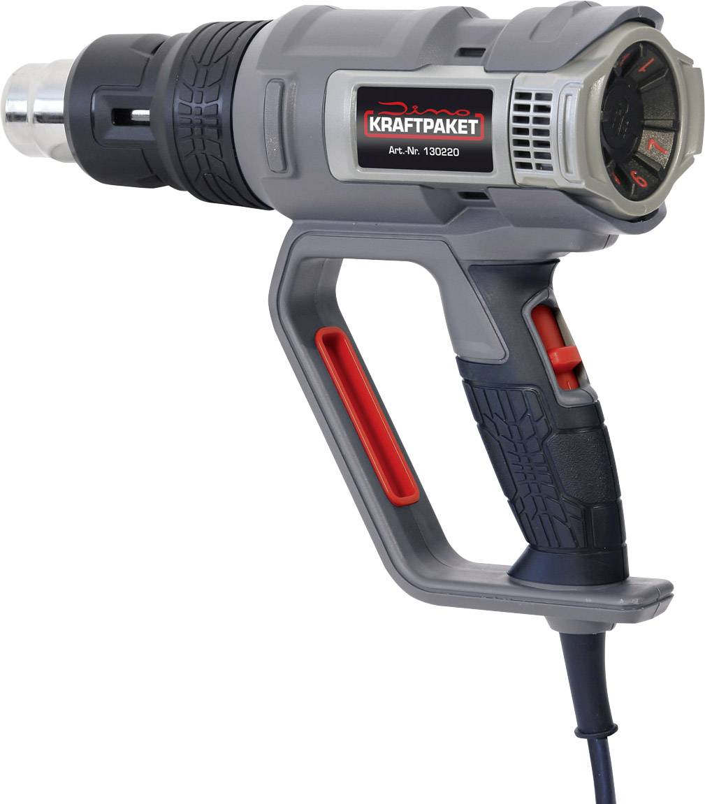 Dino KRAFTPAKET 130220 KRAFTPAKET DIY 2000W 50-600°C Heißluftgebläse inkl. Tasche, mit Zubehör, inkl. Gebläseaufsatz 2000W