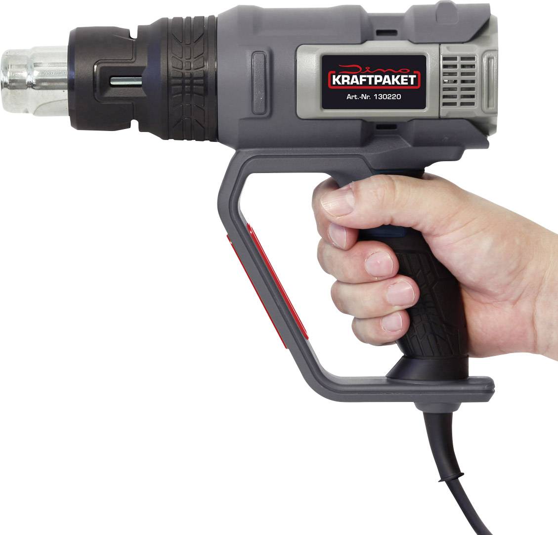 Dino KRAFTPAKET 130220 KRAFTPAKET DIY 2000W 50-600°C Heißluftgebläse inkl. Tasche, mit Zubehör, inkl. Gebläseaufsatz 2000W