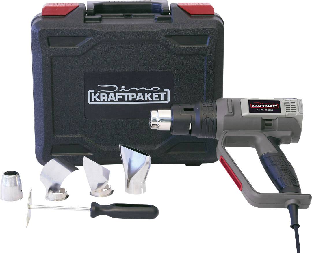 Dino KRAFTPAKET 130220 KRAFTPAKET DIY 2000W 50-600°C Heißluftgebläse inkl. Tasche, mit Zubehör, inkl. Gebläseaufsatz 2000W