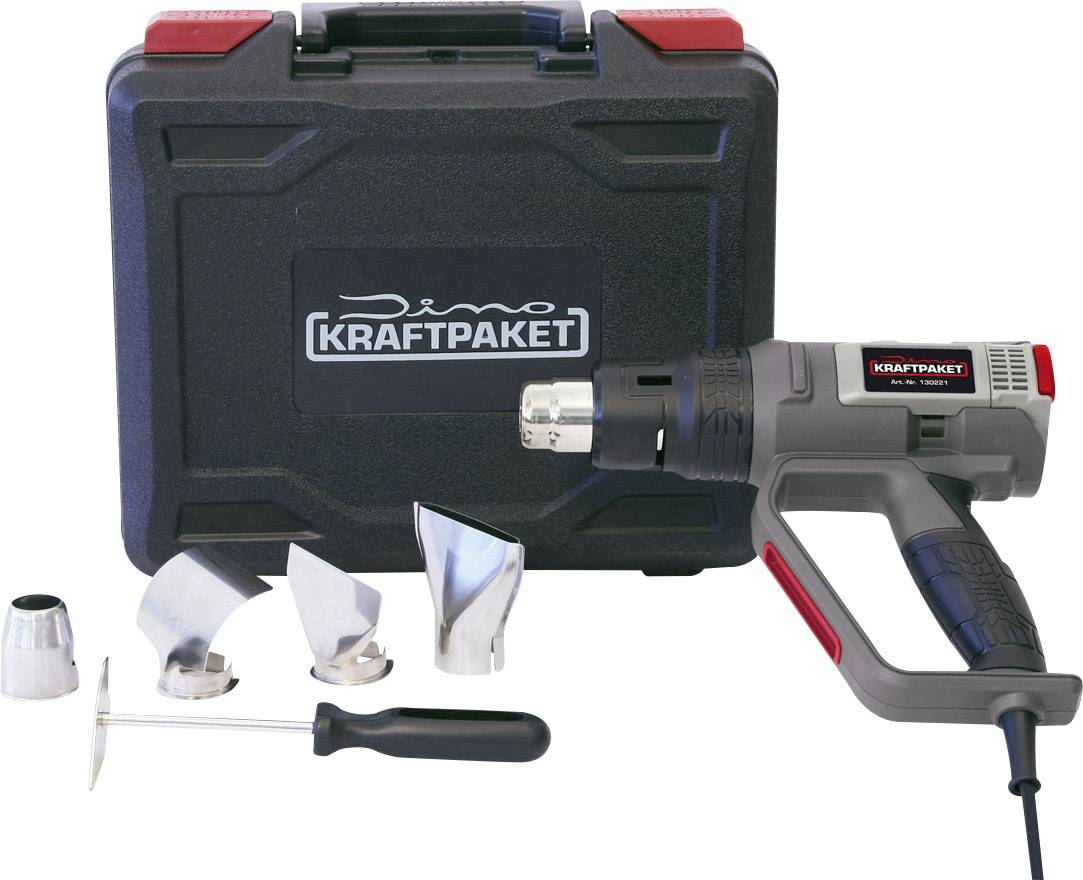 Dino KRAFTPAKET 130221 KRAFTPAKET PROFI 2000W 50-650°C Heißluftgebläse inkl. Tasche, mit Zubehör, inkl. Gebläseaufsatz 2000W