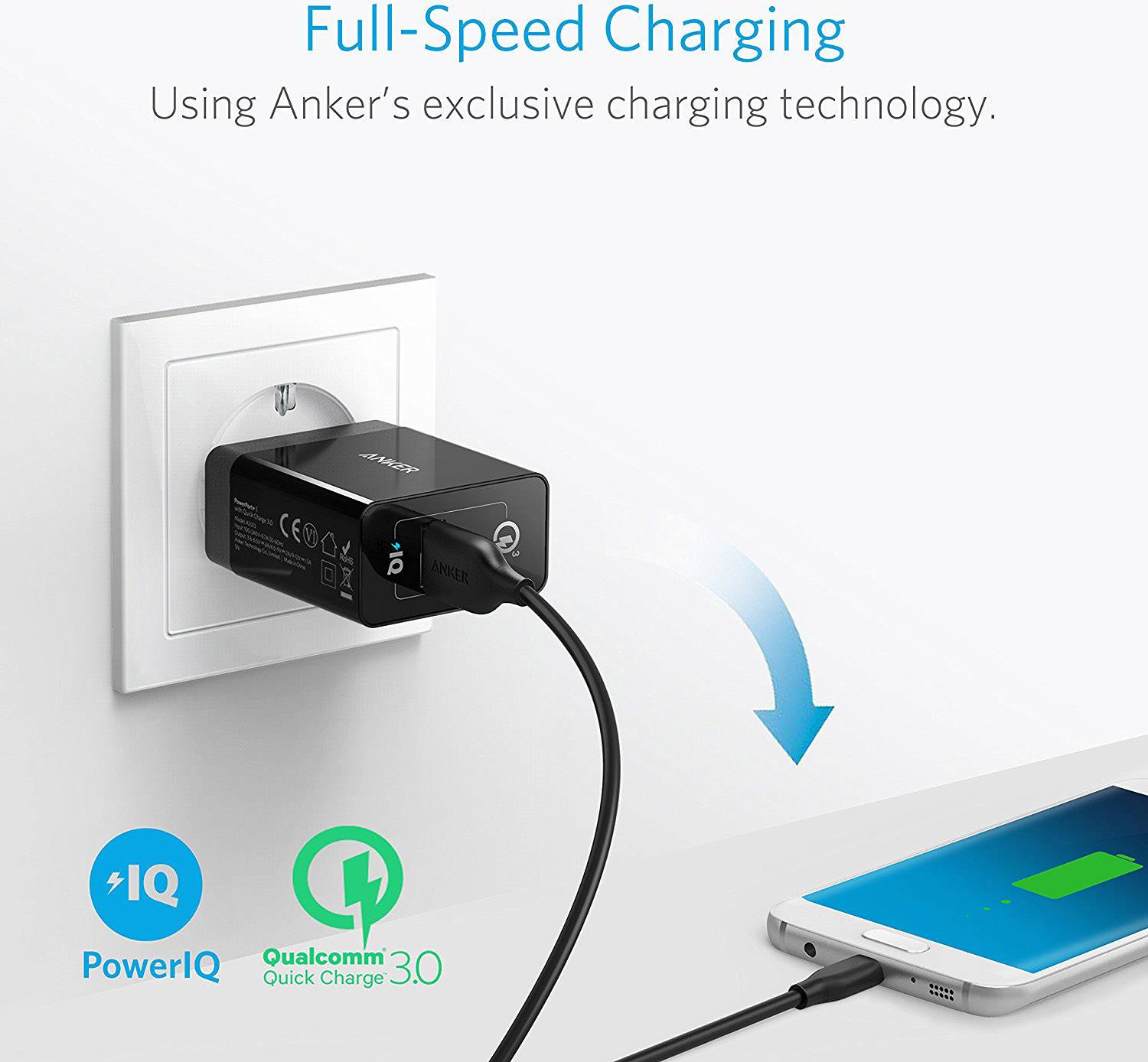 Anker PowerPort+1 QC3.0 USB-Ladegerät Steckdose Ausgangsstrom (max.) 2400 mA Anzahl Ausgänge: 1 x USB Qualcomm Quick Charge 3.0