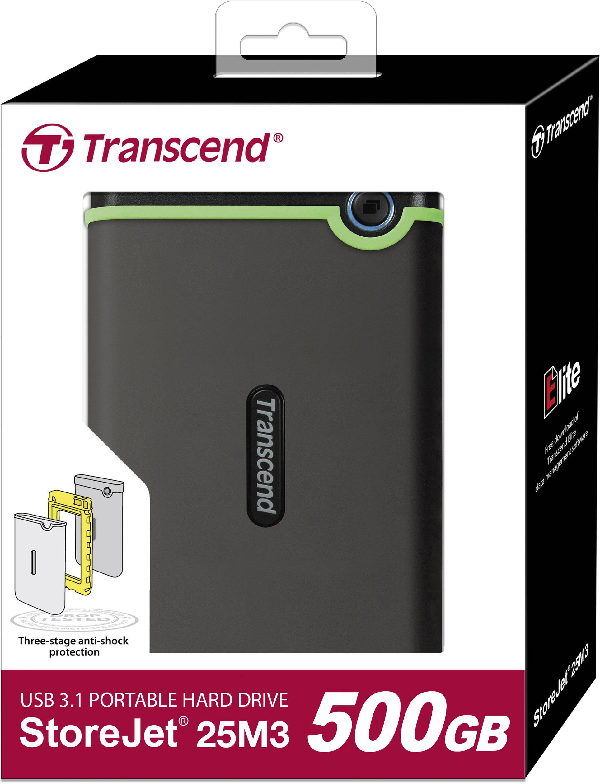 Transcend StoreJet® 25M3S Slim 500GB Externe Festplatte 6.35cm (2.5 Zoll) USB 3.2 Gen 2 (USB 3.1) Eisen-Grau TS500GSJ25M3S