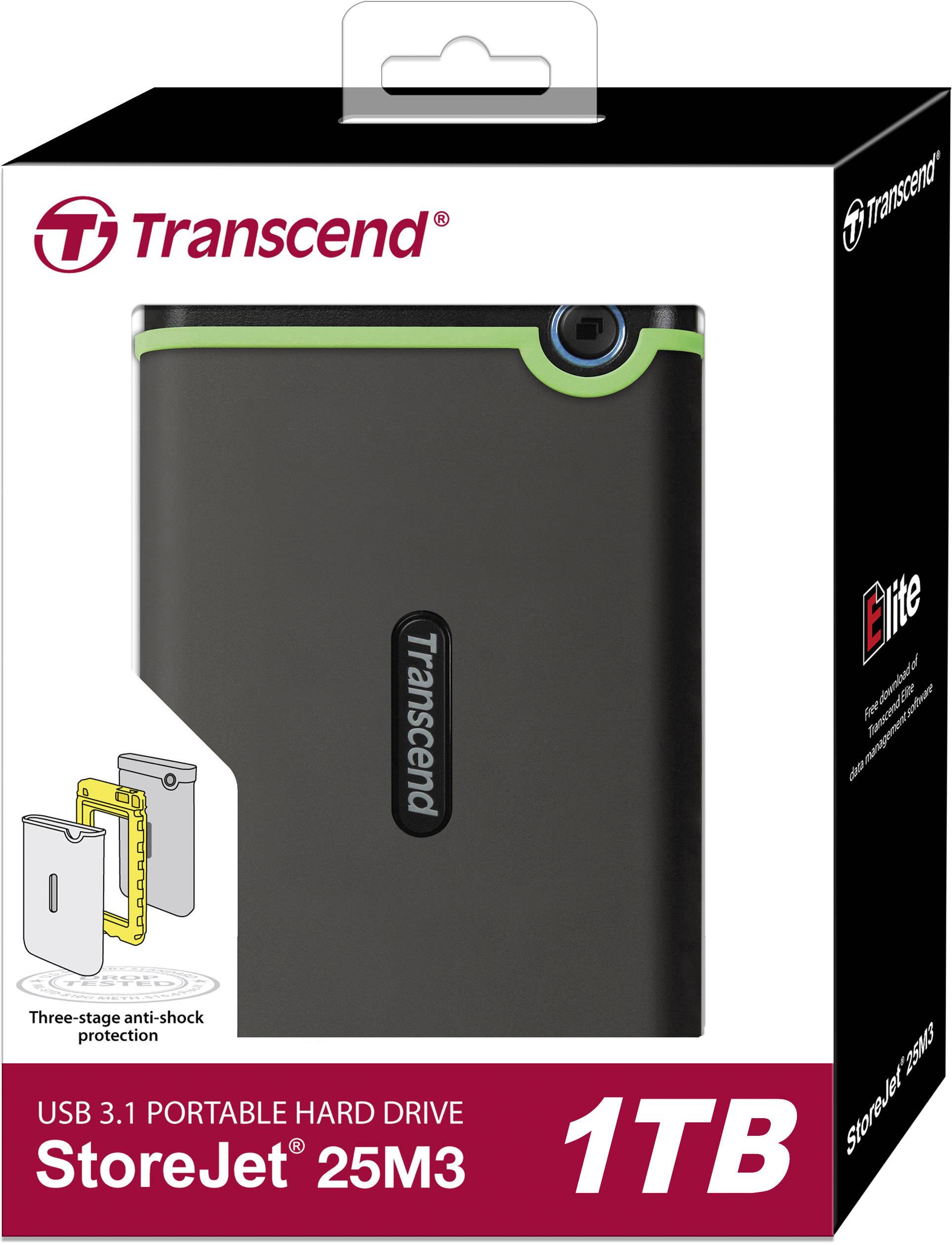 Transcend StoreJet® 25M3S Slim 1TB Externe Festplatte 6.35cm (2.5 Zoll) USB-A (USB 3.1 Gen 1) Eisen-Grau TS1TSJ25M3S