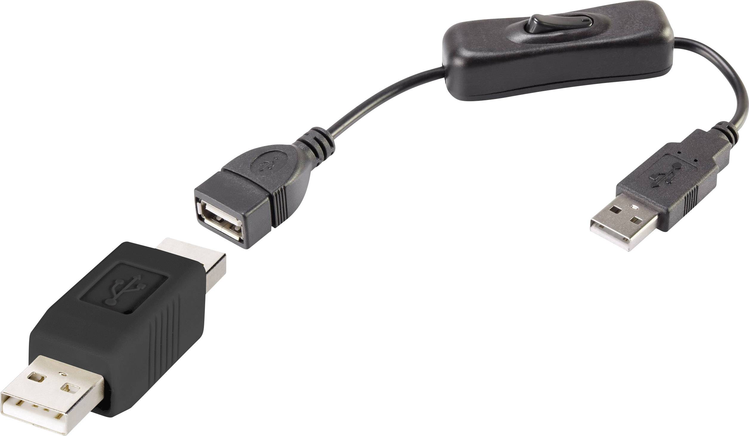 Renkforce USB-Kabel USB 2.0 USB-A Stecker, USB-A Stecker 0.25 m Schwarz inkl. Ein/Aus-Schalter, ver