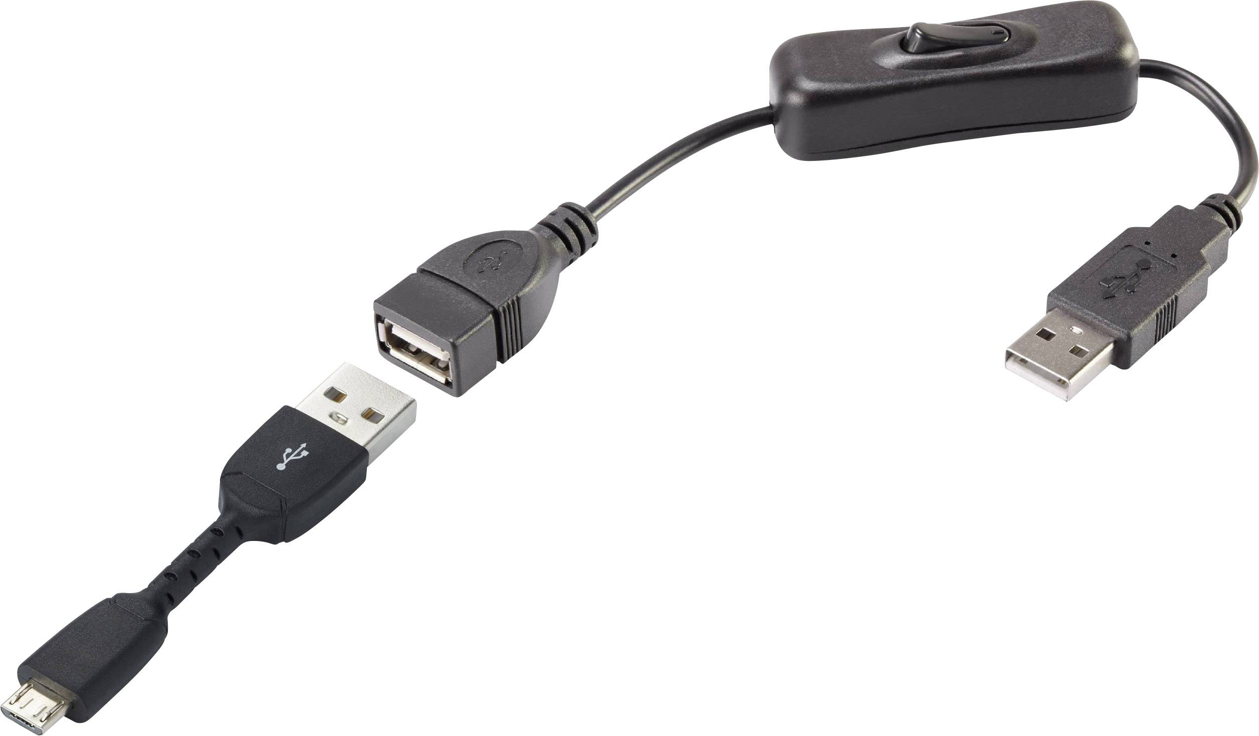 Renkforce USB-Kabel USB 2.0 USB-A Stecker, USB-Micro-B Stecker 0.25 m Schwarz inkl. Ein/Aus-Schalte