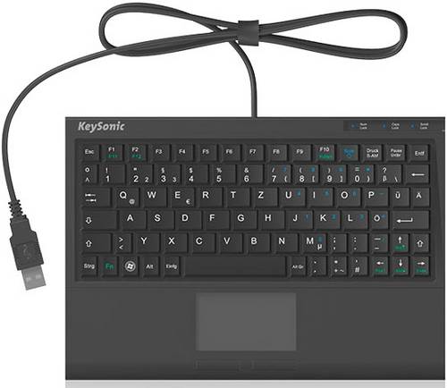 Keysonic ACK-3410 USB Tastatur Deutsch, QWERTZ Schwarz Integriertes Touchpad, Maustasten