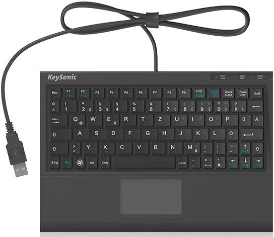 Keysonic ACK-3410 USB Tastatur Deutsch, QWERTZ Schwarz Integriertes Touchpad, Maustasten