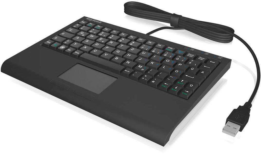 Keysonic ACK-3410 USB Tastatur Deutsch, QWERTZ Schwarz Integriertes Touchpad, Maustasten