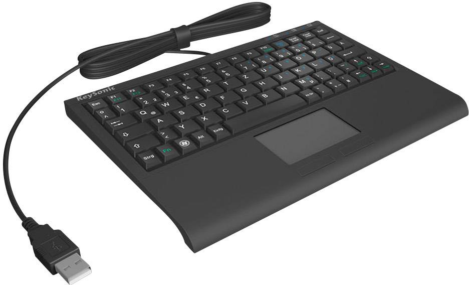 Keysonic ACK-3410 USB Tastatur Deutsch, QWERTZ Schwarz Integriertes Touchpad, Maustasten
