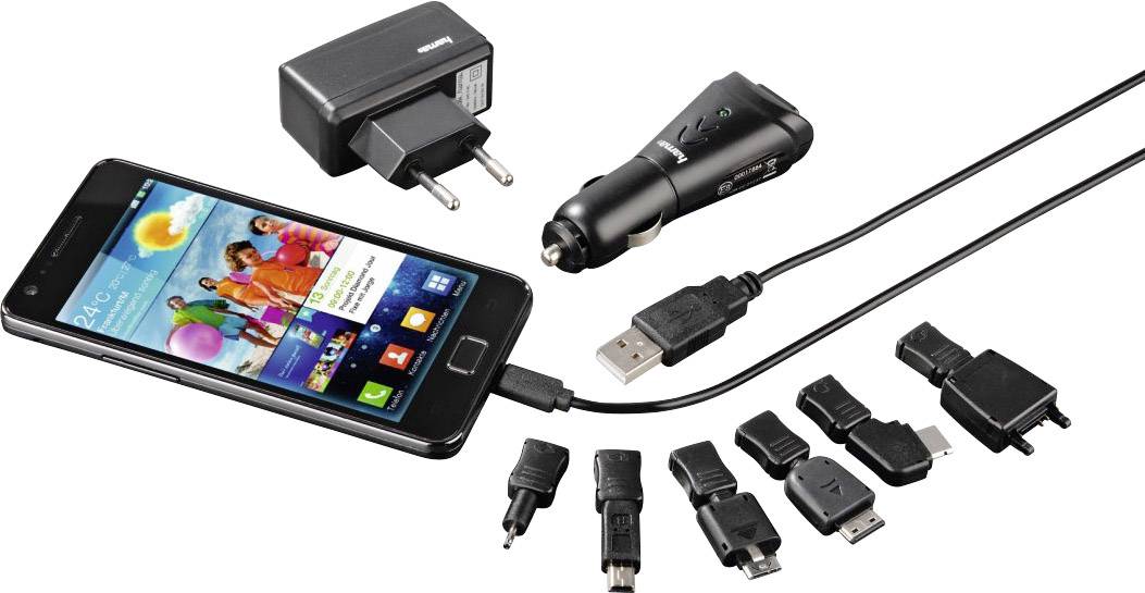 Hama Charge-Set 00173673 USB-Ladegerät KFZ, Steckdose Ausgangsstrom (max.) 1000 mA 2 x USB, Samsung Stecker, Sony Ericsson-Stecker, LG-Stecker, Nokia