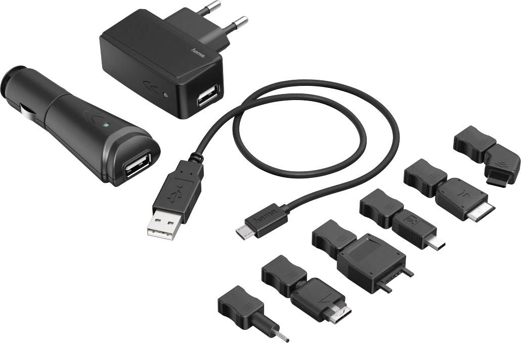 Hama Charge-Set 00173673 USB-Ladegerät KFZ, Steckdose Ausgangsstrom (max.) 1000 mA 2 x USB, Samsung Stecker, Sony Ericsson-Stecker, LG-Stecker, Nokia
