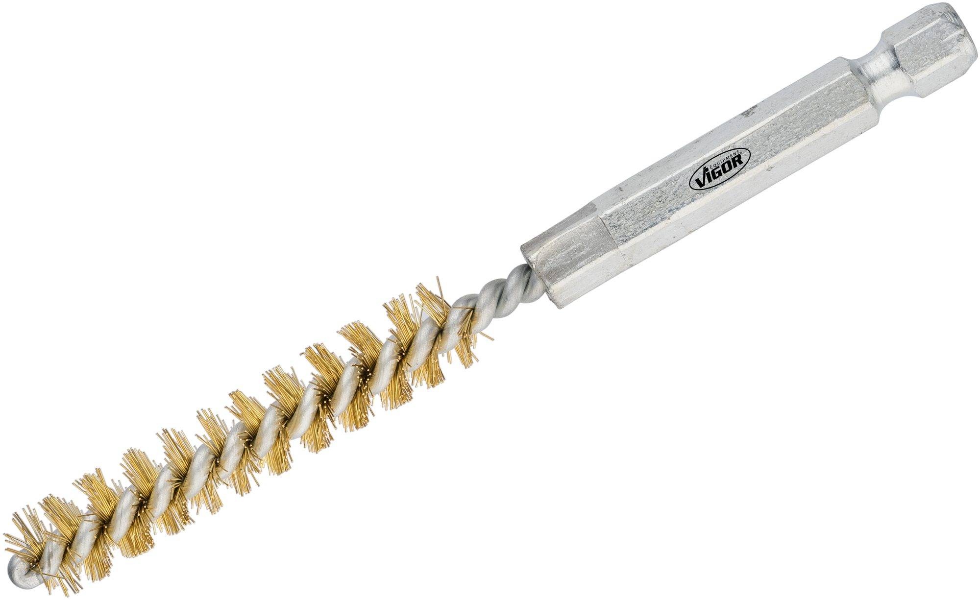 Eine metallene Drahtbürste mit gedrehtem Griff und Borsten für die Reinigung von Rohren und kleinen Öffnungen.