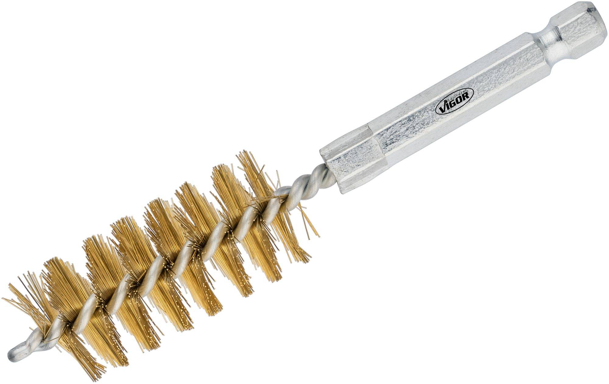 Metallbürste mit spiralförmigen Borsten und Griff zur Reinigung von Rohren oder engen Bereichen.