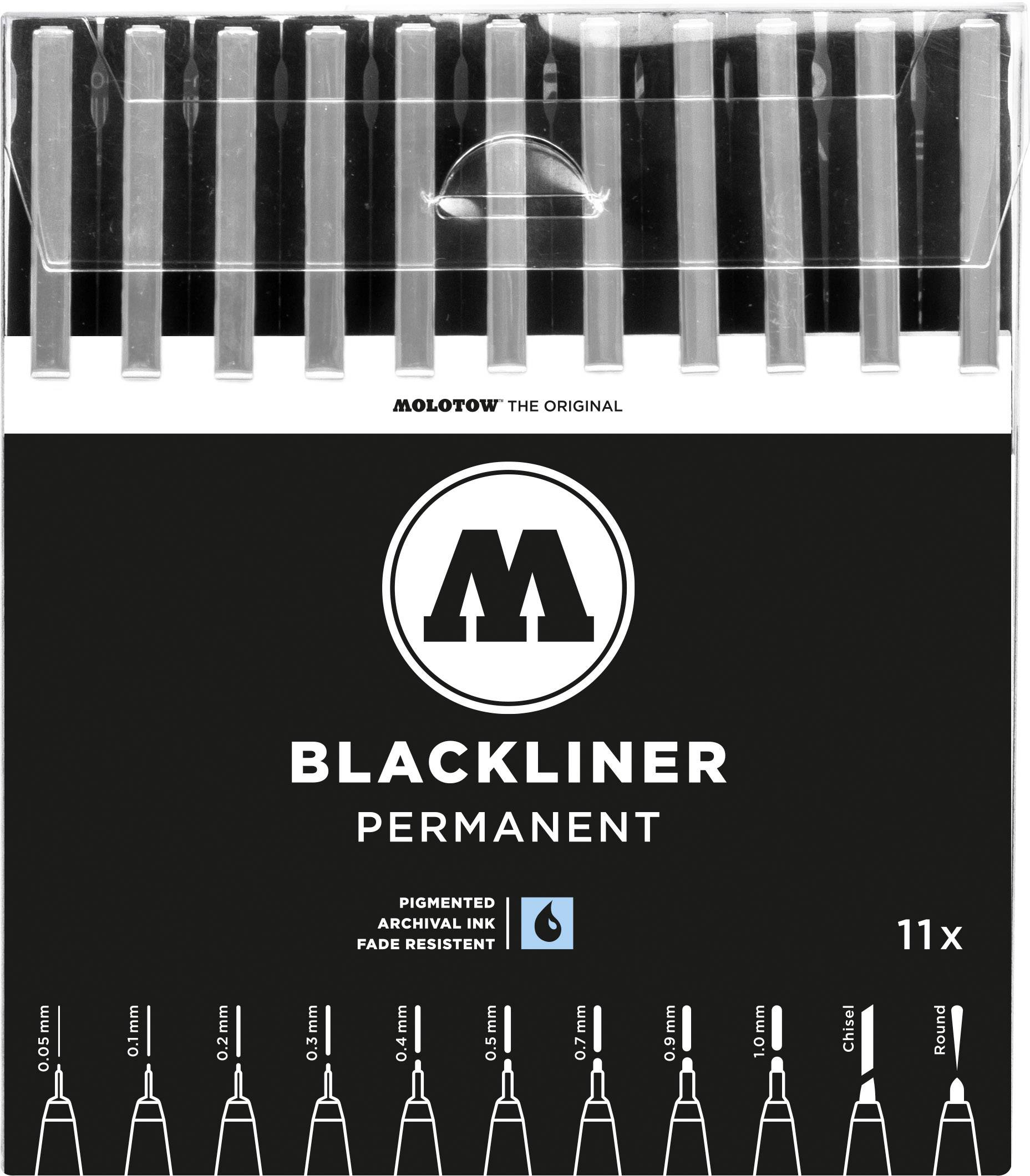 MOLOTOW Blackliner Complete Set 200485 Fineliner Schwarz 0.05 mm, 0.1 mm, 0.2 mm, 0.3 mm, 0.4 mm, 0.5 mm, 0.7 mm, 0.9 mm, 1 mm, 2 mm 11 St.