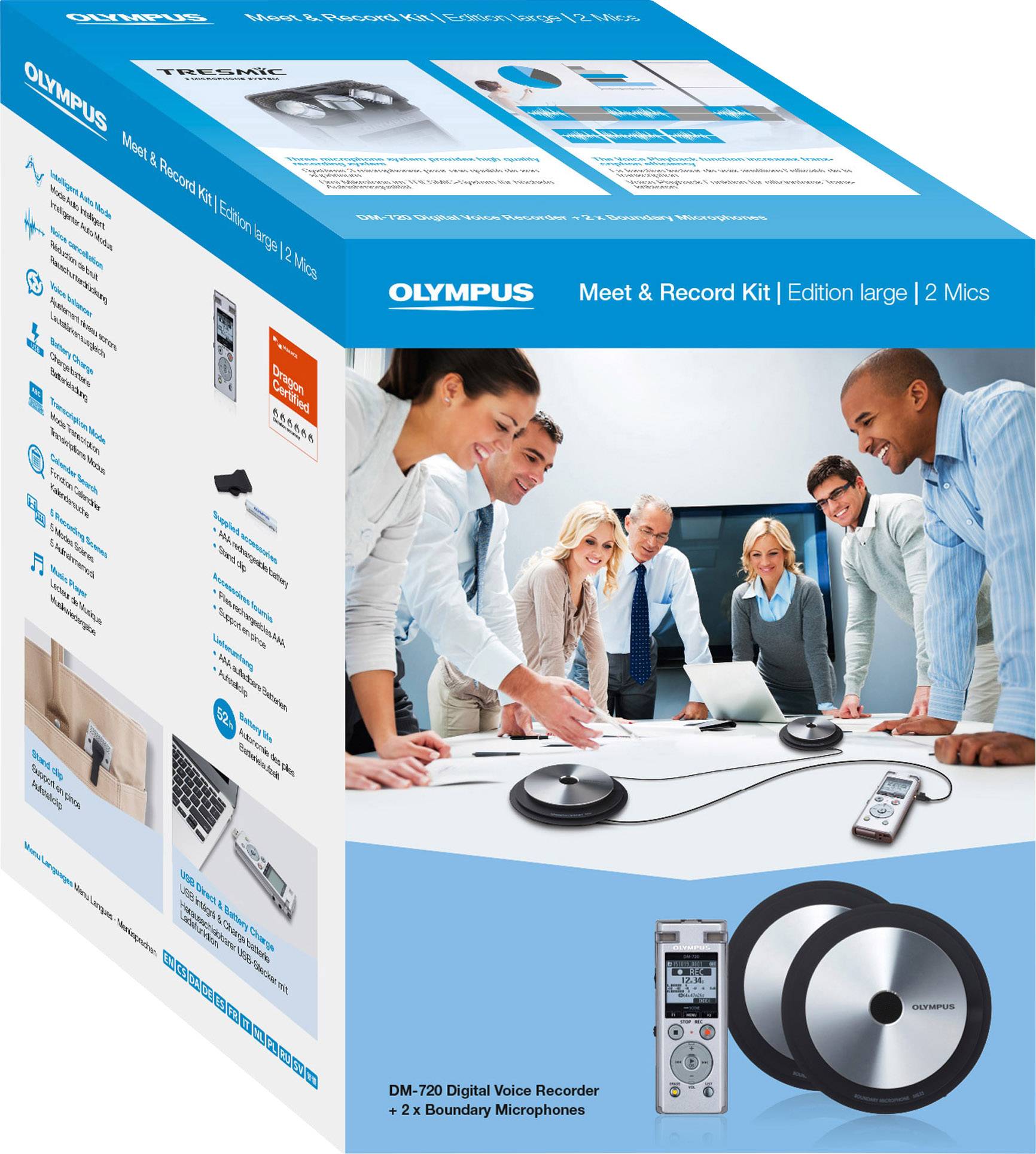Olympus DM-720 Meet & Record Kit Large Digitales Diktiergerät Aufzeichnungsdauer (max.) 985h Silber inkl. 2 Grenzflächen-Mikrofone