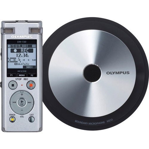 Olympus DM-720 Meet & Record Kit Small Digitales Diktiergerät Aufzeichnungsdauer (max.) 985h Silber inkl. 1 Grenzflächen-Mikrofon