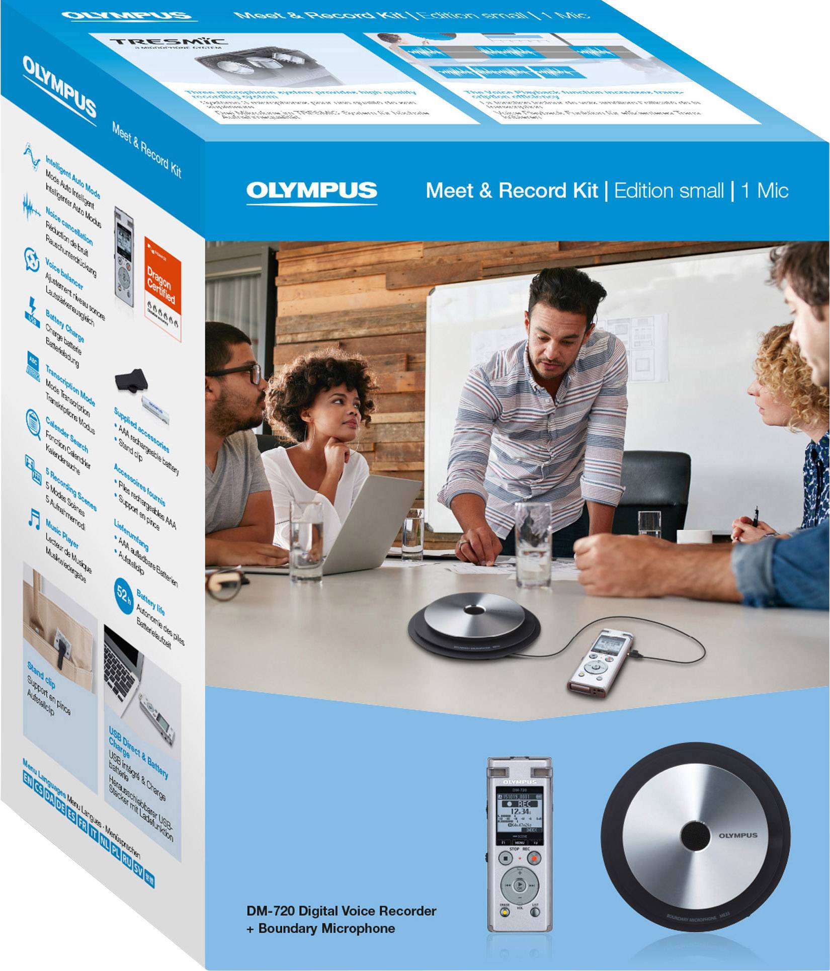 Olympus DM-720 Meet & Record Kit Small Digitales Diktiergerät Aufzeichnungsdauer (max.) 985 h Silber inkl. 1 Grenzflächen-Mikrofon