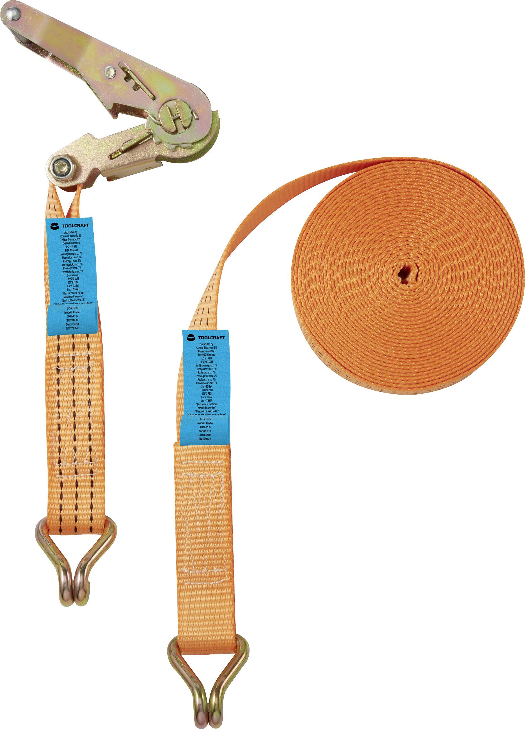 TOOLCRAFT Zweiteiliger Spanngurt Zugkraft LC Niederzurren (einzeln/direkt)=1500 daN (L x B) 8000mm x 38mm Ratsche