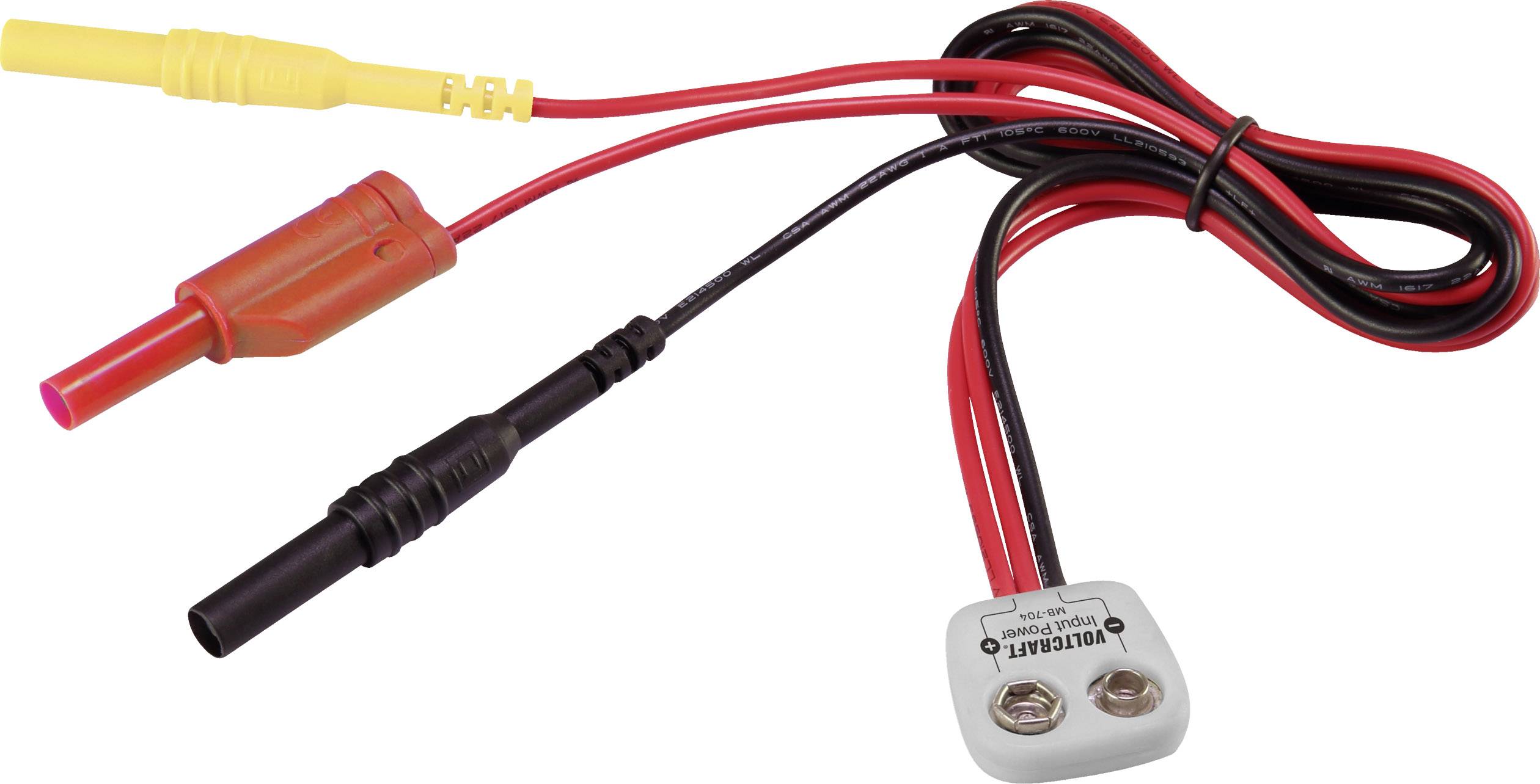 VOLTCRAFT MB-704 Messadapter - 9 V Blockbatterieanschluss gerade Schwarz, Rot