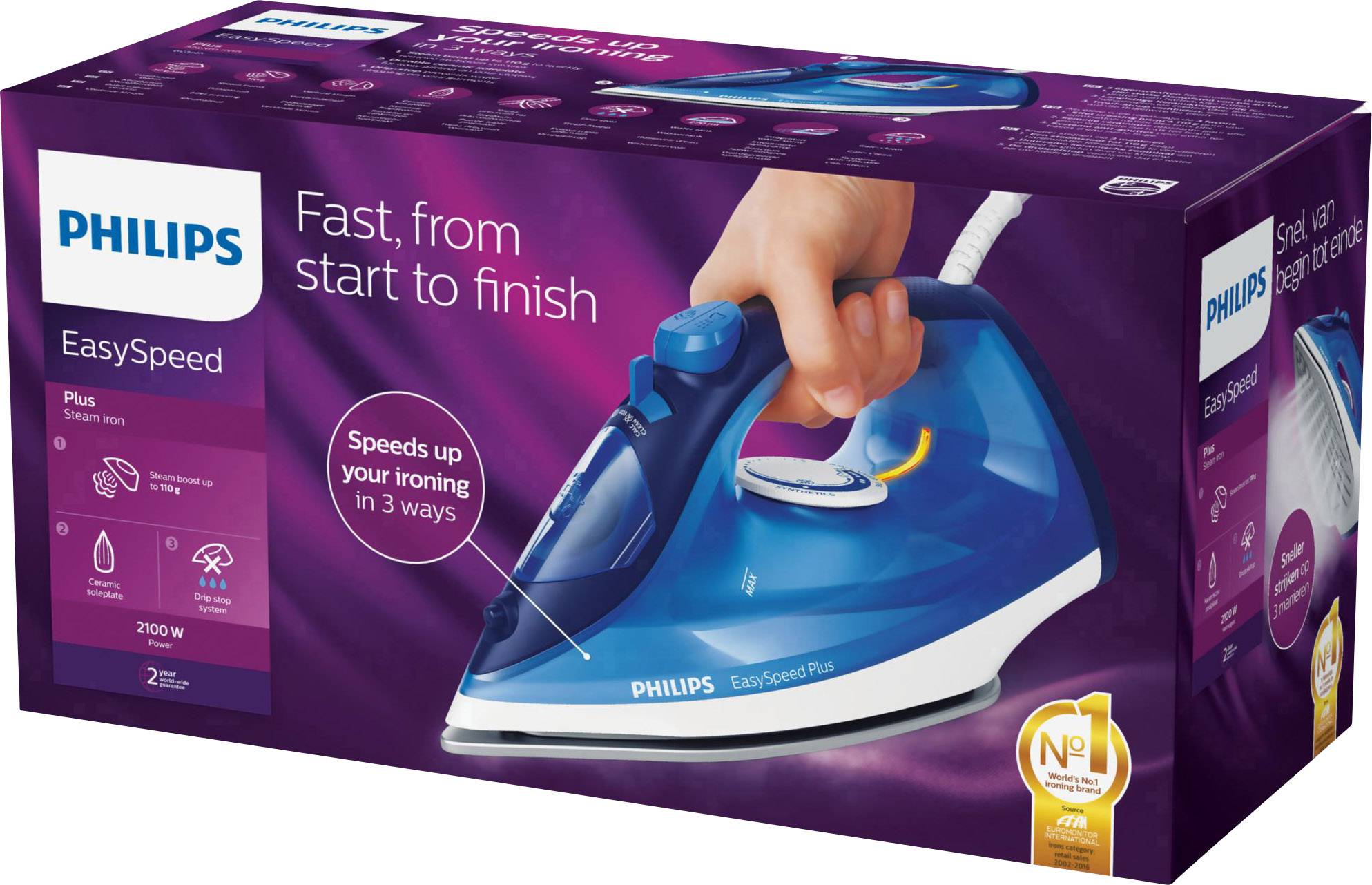 Philips GC2145/20 EasySpeed Plus Dampfbügeleisen Blau 2100 W