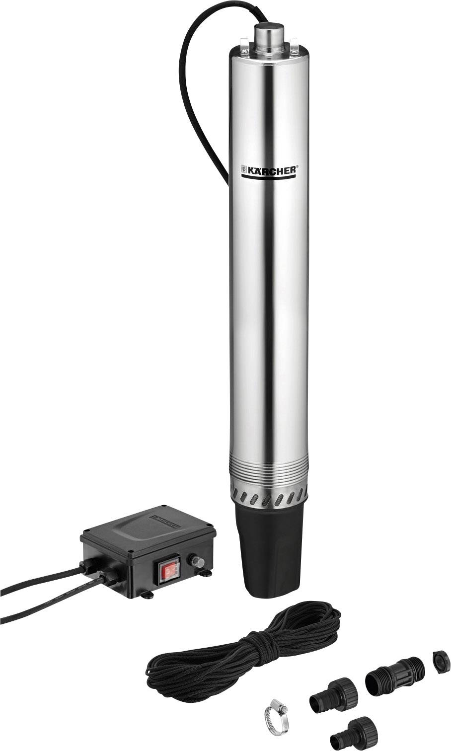 Tauchpumpe aus Edelstahl mit Zubehör, darunter Kabel, Steuereinheit und Verbindungsstücke, geeignet für verschiedene Anwendungen.
