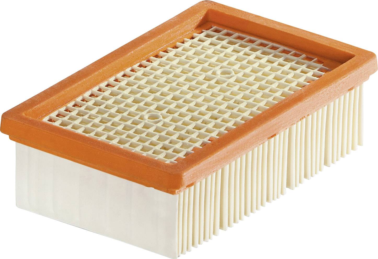 Luftfilter mit rechteckigem Kunststoffrahmen, Gitterstruktur auf der Oberseite, dient zur Reinigung der Luft in Fahrzeugmotoren.