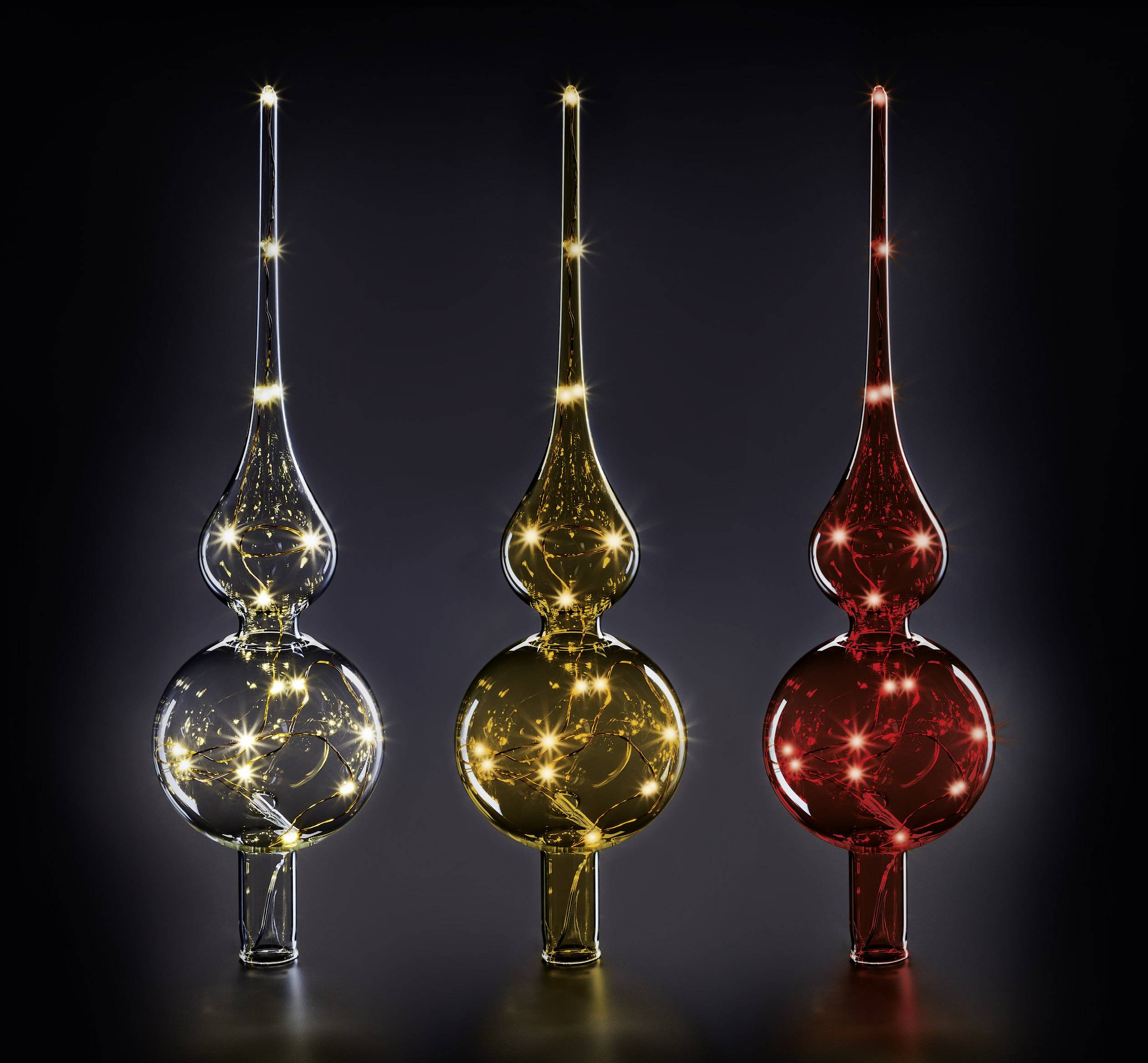 Krinner 76030 Weihnachtsbaumspitze Warmweiß LED Transparent Mundgeblasenes Glas, mit Schalter