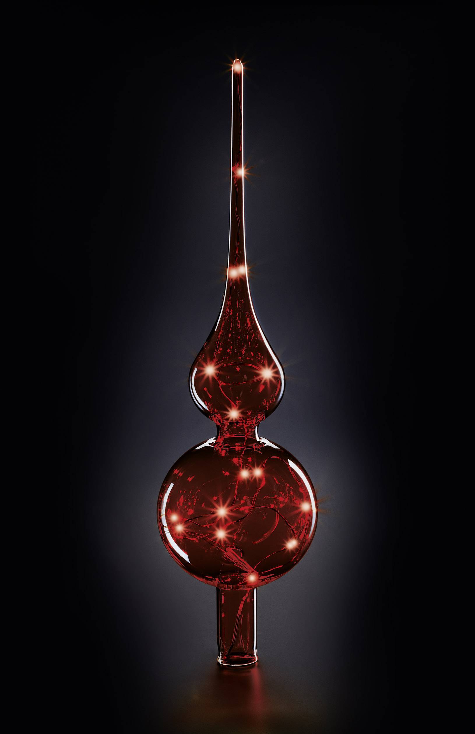 Krinner 76032 Weihnachtsbaumspitze Warmweiß LED Rot Mundgeblasenes Glas, mit Schalter