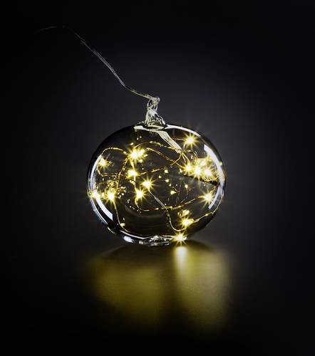 Krinner 76040 Weihnachtsbaumkugel Kugel Warmweiß LED Transparent Mundgeblasenes Glas, mit Schalter