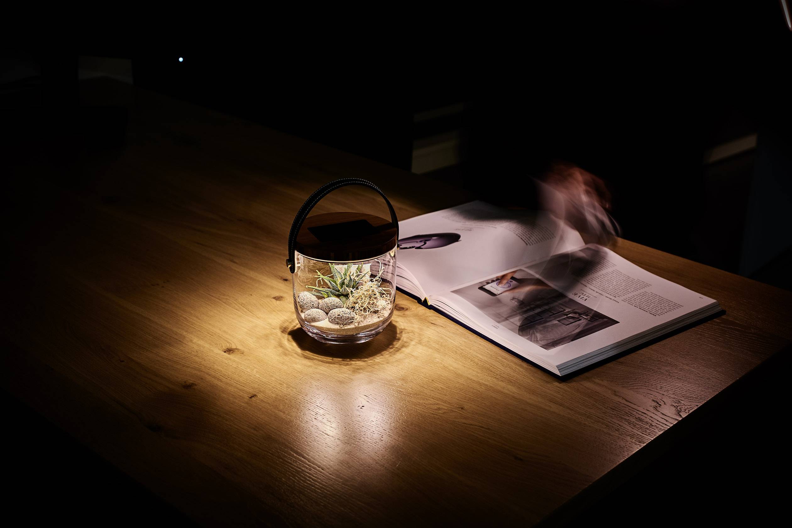 Krinner Deco Glass "Basic" 22500 Dekoleuchte LED Warmweiß Klar, Bambus, Schwarz