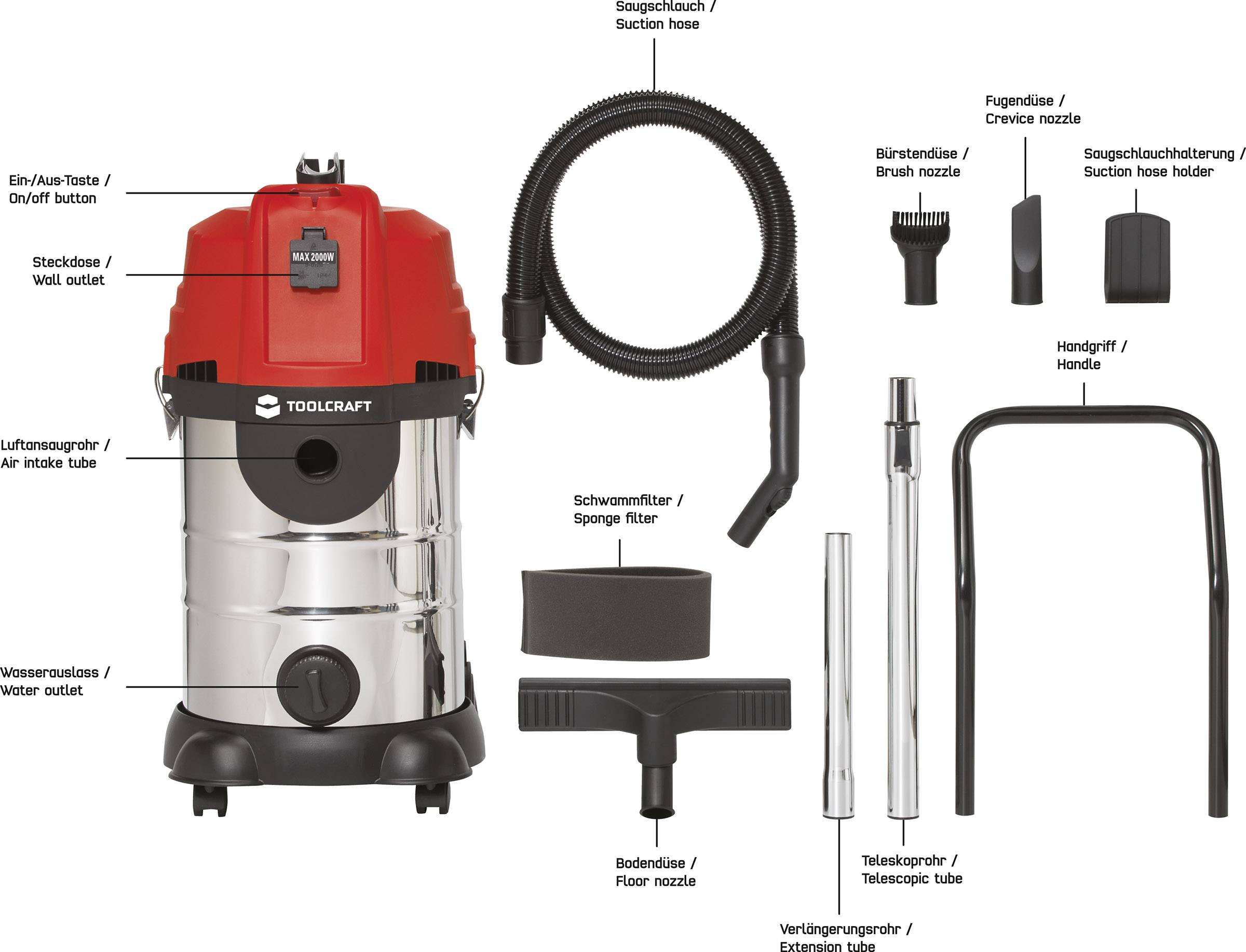 TOOLCRAFT VC-1600-30 TO-5029746 Nass-/Trockensauger 1600W 30l