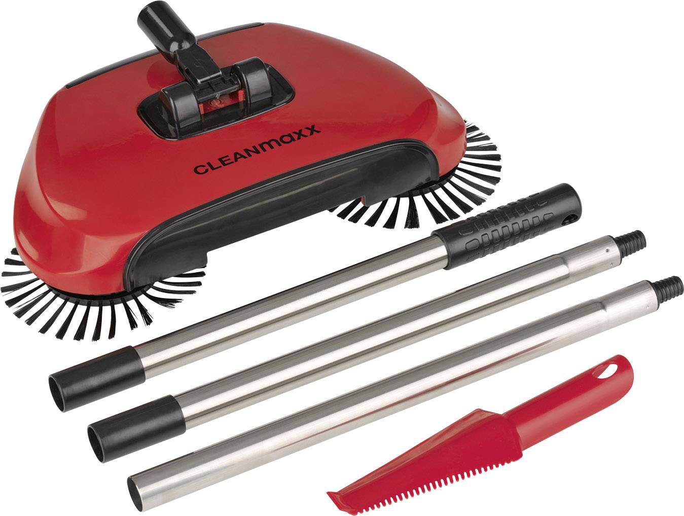 CleanMaxx 02126 Bodenkehrer mit 3 Bürsten rot