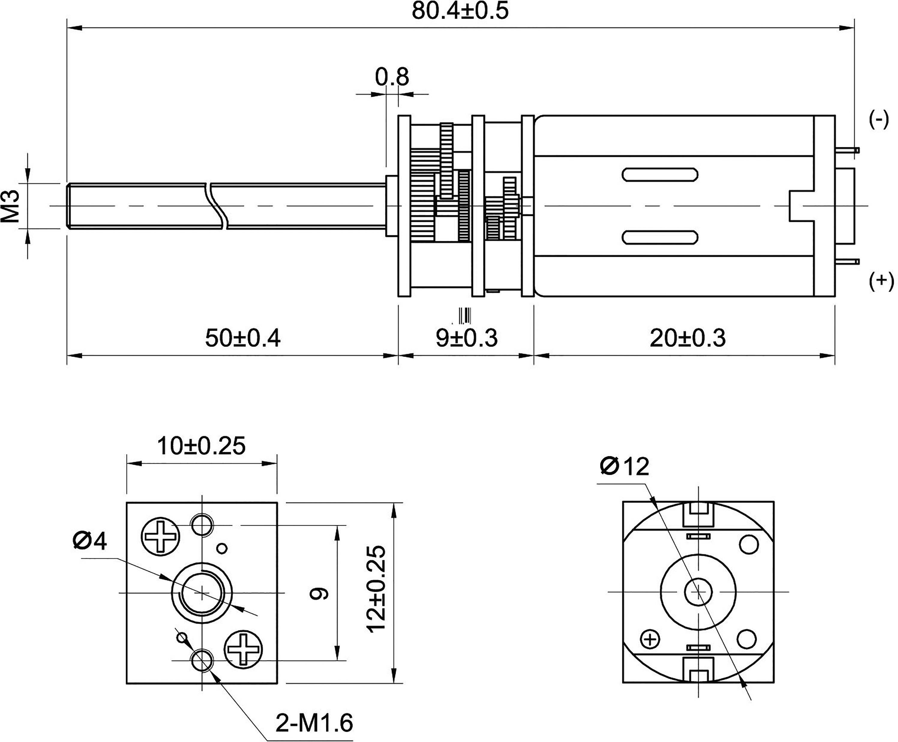 Sol Expert 96442 Micro-Getriebemotor G 53M mit Gewindestange, Metallzahnräder 1:53 50 - 450 U/min