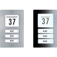 M-e modern-electronics 41067 Klingelplatte mit Adressfeld, mit Namensschild 3 Familienhaus Edelstahl 12 V/1A M-e modern-electronics 41067 Klingelplatte mit Adressfeld, mit Namensschild 3 Familienhaus Edelstahl 12 V/1A
