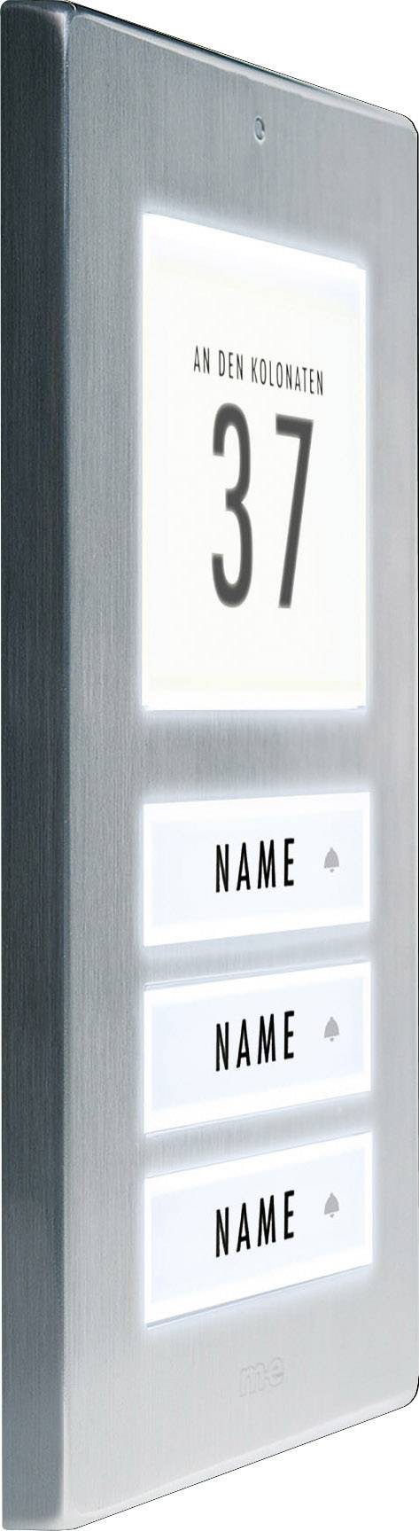 M-e modern-electronics 41067 Klingelplatte mit Adressfeld, mit Namensschild 3 Familienhaus Edelstahl 12 V/1A
