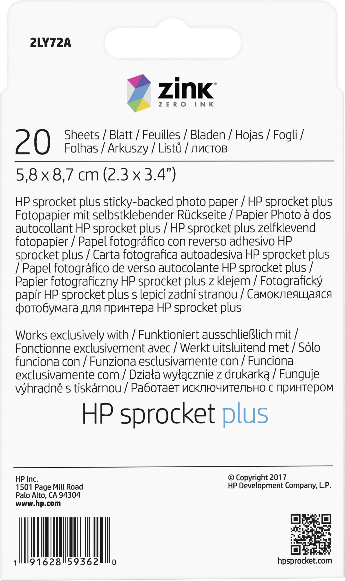 HP ZINK® PLUS PHOTO PAPER 2LY72A Fotodrucker Fotopapier 20 Blatt