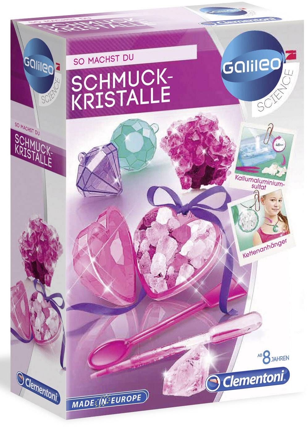 Clementoni 59062.9 Galileo - Schmuckkristalle Chemie, Kristalle Experimentier-Set ab 8 Jahre