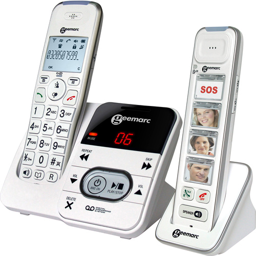 Geemarc PACK Mobility 295 Schnurloses Seniorentelefon Anrufbeantworter, Foto-Tasten Beleuchtetes Display Weiß