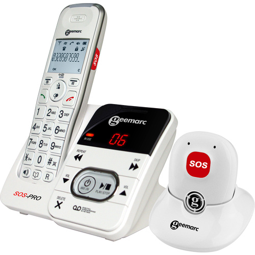 Geemarc AMPLIDECT 295 SOS-Pro Téléphone sans fil pour séniors répondeur téléphonique, avec émetteur d'appel d'urgence écra