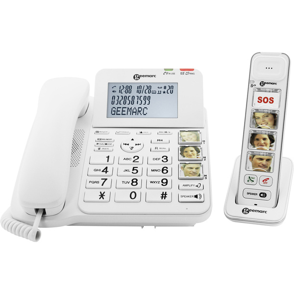 Geemarc AMPLIDECT COMBI-PHOTO 295 Schnurgebundenes Seniorentelefon Anrufbeantworter, Foto-Tasten Beleuchtetes Display Weiß