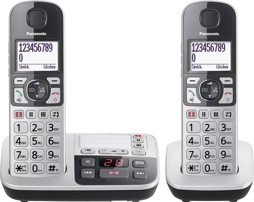 Panasonic KX-TGE522GS Schnurloses Seniorentelefon Anrufbeantworter Beleuchtetes Display Silber-Schwa